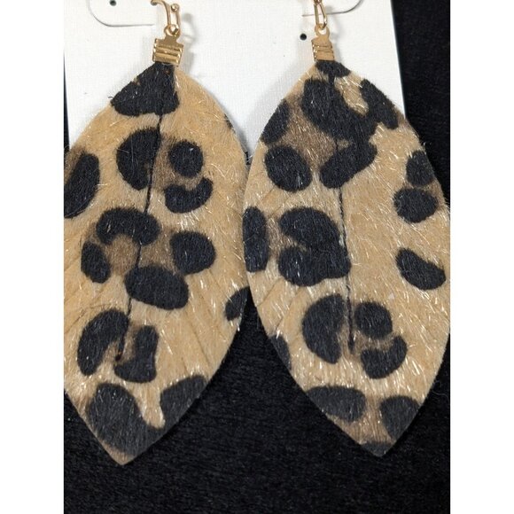 Versona Cheetah Print Faux Fur Animal Brown Black Dangle Pierced Earrings Boho - Picture 3 of 7